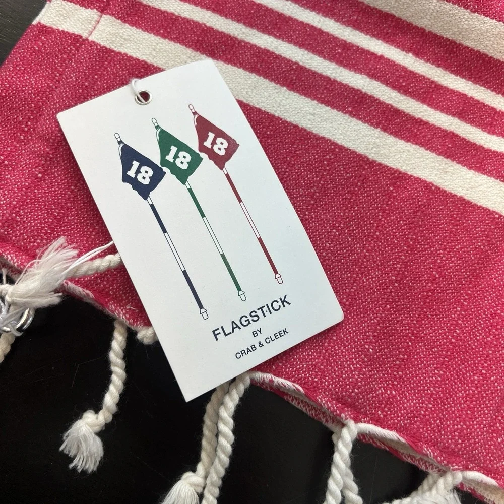 Crab & Cleek Flagstick Golf Towel Pink & White Preppy Ralph Design